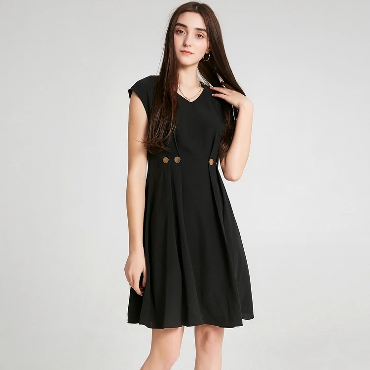 #3 Black Color A-Line Dress Sleeveless Dress 2019 Summer Casual Party Dress Draped O-neck Solid Color with Rivet
#3 Black Color A-Line Dress Sleeveless Dress 2019 Summer Casual Party Dress Draped O-neck Solid Color with Rivet