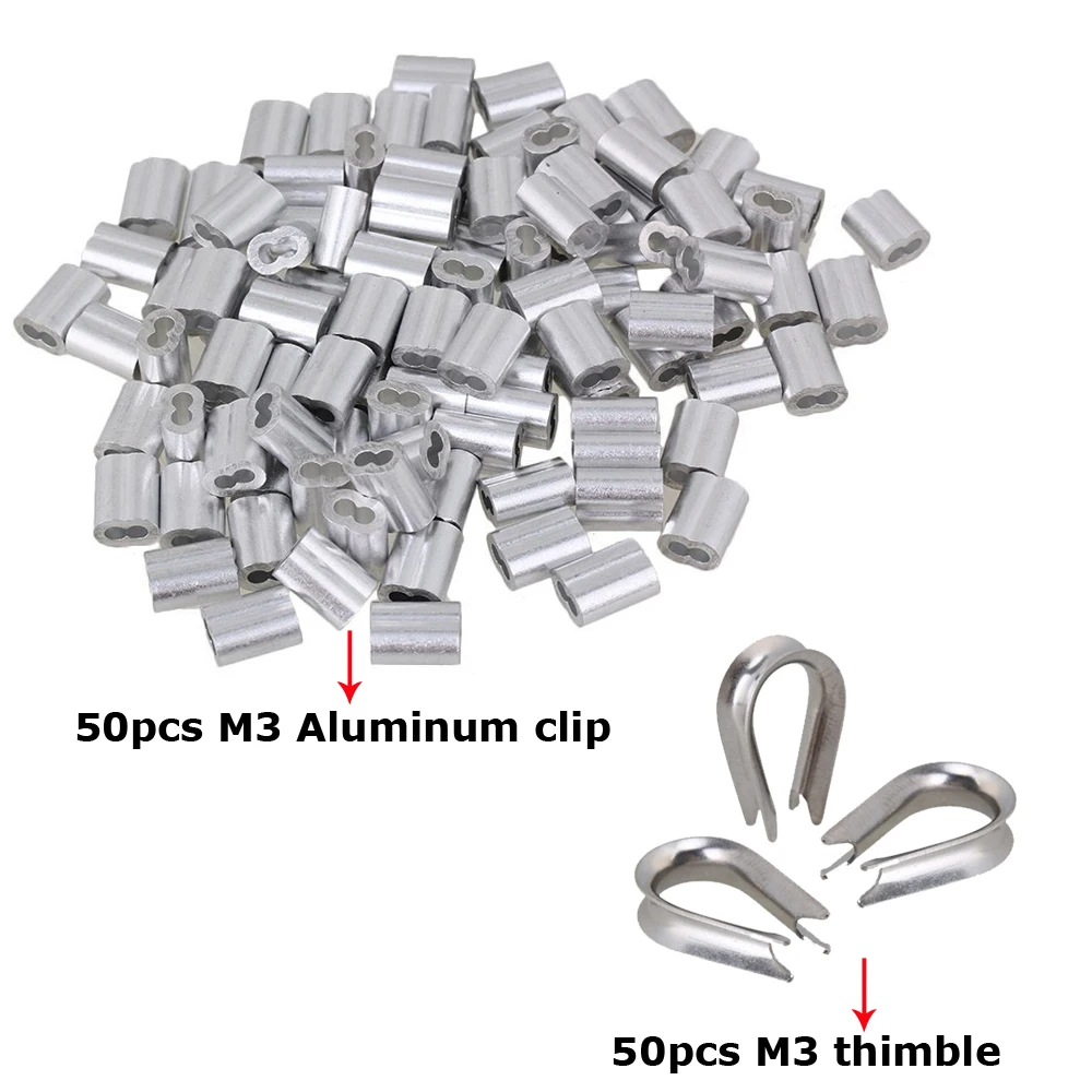 50 sets Diameter 3mm M3 Aluminum Sleeves Oval Double Hole Clamp and thimble rope for Crimping Wire Rope
50 sets Diameter 3mm M3 Aluminum Sleeves Oval Double Hole Clamp and thimble rope for Crimping Wire Rope