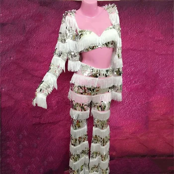 White Tassel Bright Sequin Mesh Bra Jacket Pants Female Singer Dancer Wear Singer Clothing Set Nightclub Prom Party Wear DJ506
White Tassel Bright Sequin Mesh Bra Jacket Pants Female Singer Dancer Wear Singer Clothing Set Nightclub Prom Party Wear DJ506