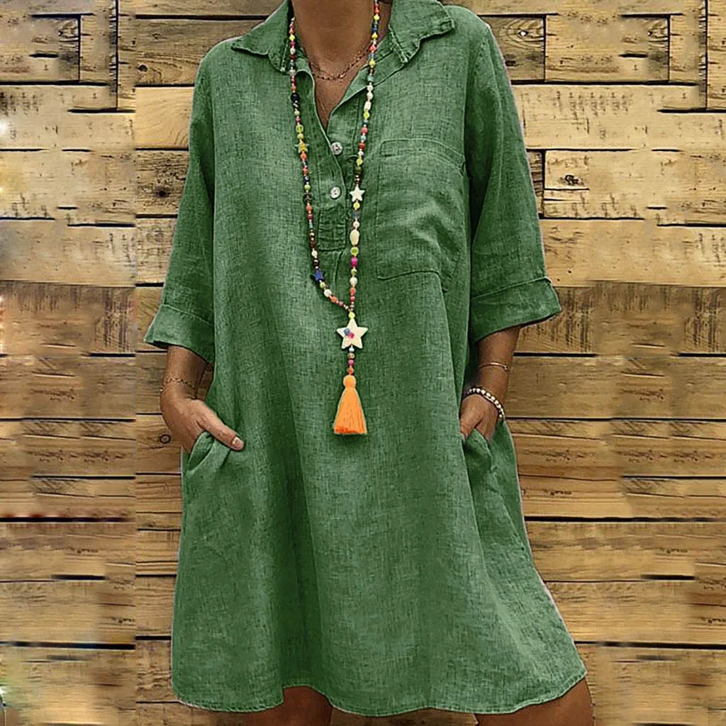 Women's summer sundress Turn-down Collar year dresses with Pocket button Dress plus size 5XL boho dress female loose vestidos
Women's summer sundress Turn-down Collar year dresses with Pocket button Dress plus size 5XL boho dress female loose vestidos
