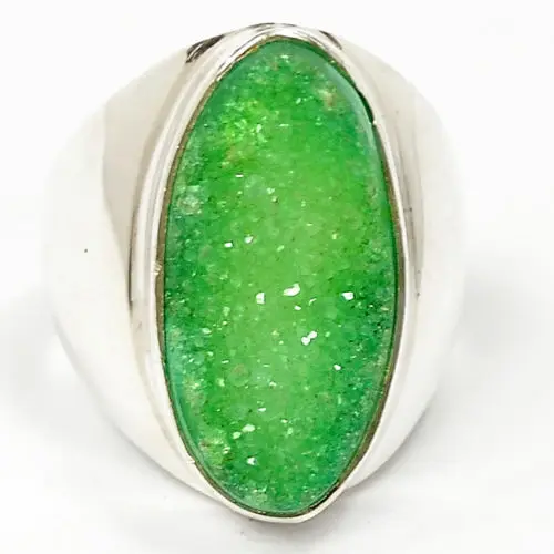 

Hand make Genuine Agate Druzy Ring, 100% 925 Sterling Silver, Size : 6.75, 10.7g, AR0022