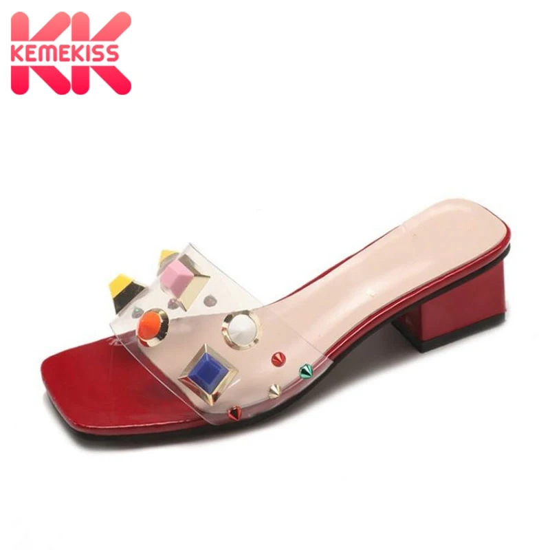 KemeKiss Women High Heels Sandals Colorful Rivets Fashion Slippers New Summer Beach Party Clear Pvc Shoes Women Size 35-39
KemeKiss Women High Heels Sandals Colorful Rivets Fashion Slippers New Summer Beach Party Clear Pvc Shoes Women Size 35-39