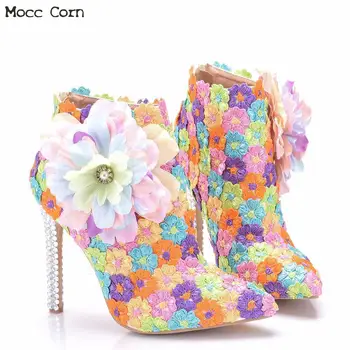 Womens Colorful Flower Boots High Heel Shoes Winter Pointed Toe Ankle Boot High Quality Ladies Lace Wedding Boots Botas Mujer
Womens Colorful Flower Boots High Heel Shoes Winter Pointed Toe Ankle Boot High Quality Ladies Lace Wedding Boots Botas Mujer
