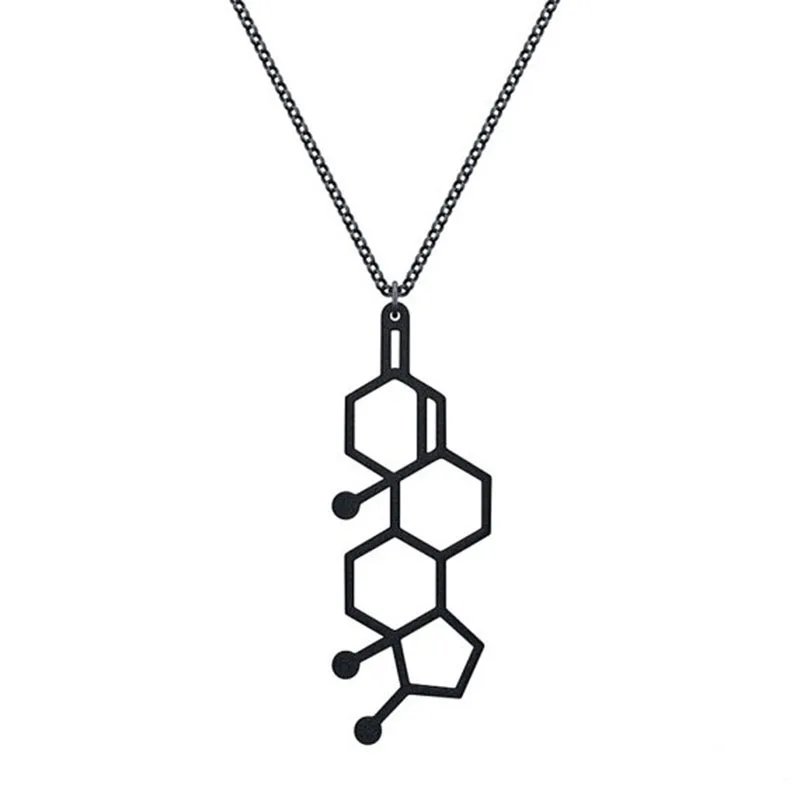 personalized testosterone necklace, Testosterone molecule necklace with hand stamped initial
