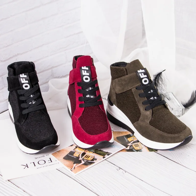 BELISS 2018 spring autumn ankle boots wedges cow suede leather platform hook loop women sneakers (4)