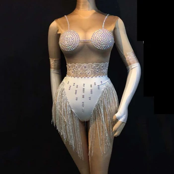 Glisten Rhinestones Tassel Bodysuit Sleeveless Big Stretch Women Party Prom Bar Outfit Stage Female Singer Show Romper DN3007
Glisten Rhinestones Tassel Bodysuit Sleeveless Big Stretch Women Party Prom Bar Outfit Stage Female Singer Show Romper DN3007