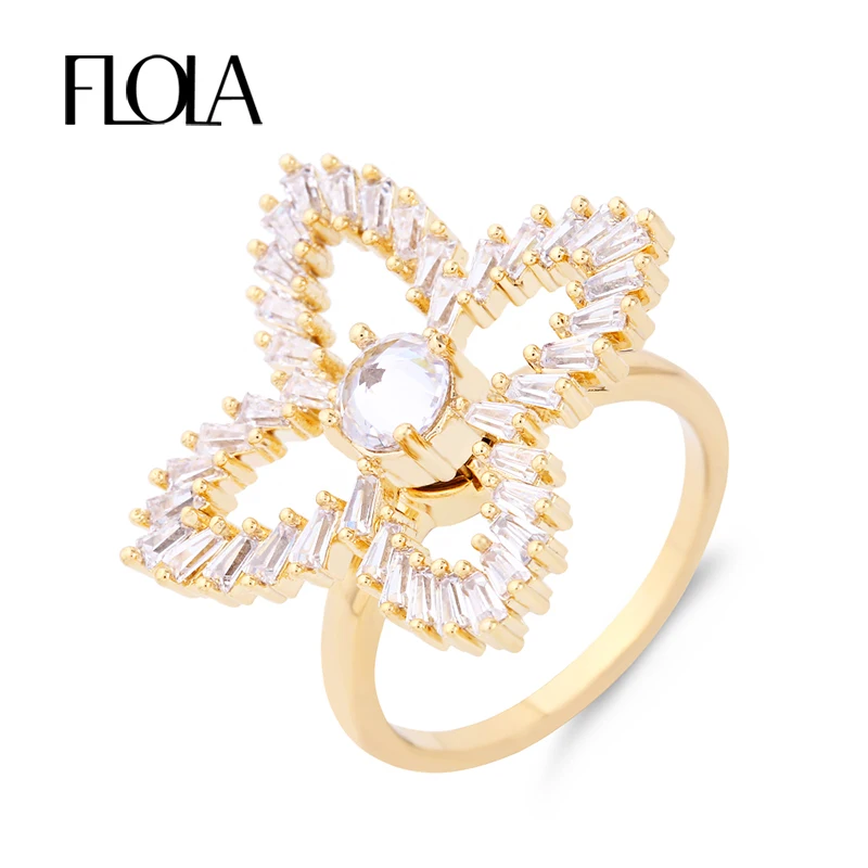 FLOLA Rotating Gold Hollow Flower Ring For Woman Zircon Bridal Cocktail Party Ring Fashion Jewelry Women Bague De Femme rigf30
FLOLA Rotating Gold Hollow Flower Ring For Woman Zircon Bridal Cocktail Party Ring Fashion Jewelry Women Bague De Femme rigf30