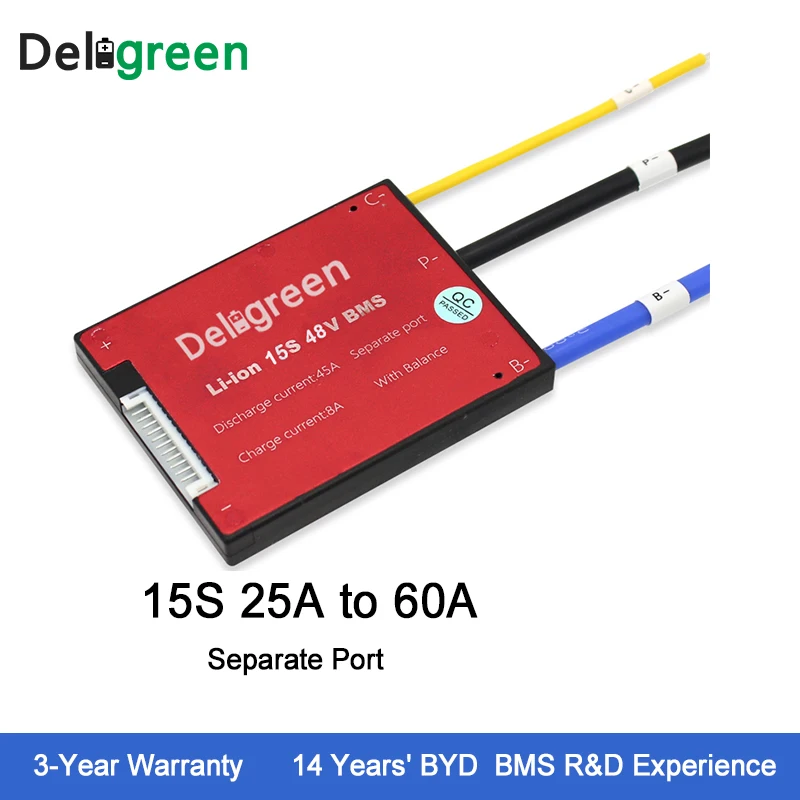Deligreen 15S25A35A45A60A 48V PCB/BMS for lithium battery pack LiFePO4 3.2v rated with Separate Port
Deligreen 15S25A35A45A60A 48V PCB/BMS for lithium battery pack LiFePO4 3.2v rated with Separate Port