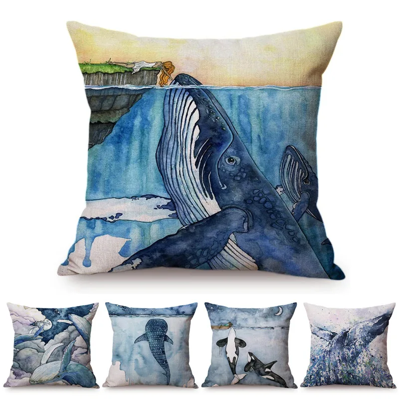 Blue Whale Style Ocean Animal Cushion Cover Watercolor Painted Girls and Whale Dolphin Fairy Tales Decoration Sofa Pillows Cover
Blue Whale Style Ocean Animal Cushion Cover Watercolor Painted Girls and Whale Dolphin Fairy Tales Decoration Sofa Pillows Cover