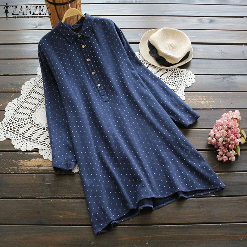 ZANZEA 2019 Women Autumn Elegant Lapel Neck Long Sleeve Casual Polka Dot Shirt Vestido Loose Cotton Linen Work Blouse Long Top
ZANZEA 2019 Women Autumn Elegant Lapel Neck Long Sleeve Casual Polka Dot Shirt Vestido Loose Cotton Linen Work Blouse Long Top