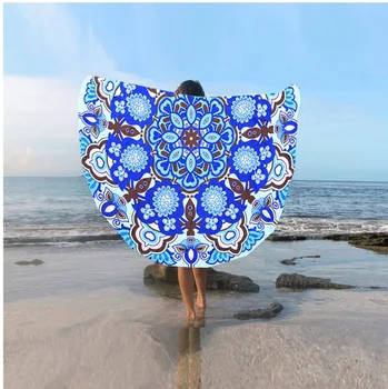 

Manufacturers direct European and American style silk round digital printed beach towel st06-12 scarf towel