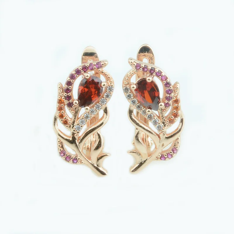 FJ 2 Color Women Beauty Mixed Colorful Stone Earring 585 Rose Gold Color Leaf Style Red /Blue Cubic Zircon Party Earrings
FJ 2 Color Women Beauty Mixed Colorful Stone Earring 585 Rose Gold Color Leaf Style Red /Blue Cubic Zircon Party Earrings