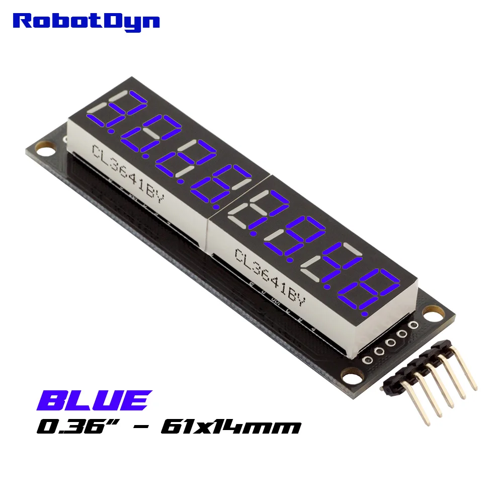 8-Digit LED 0.36" Display Tube (decimal), 7-segments BLUE color, 74HC595, disp. size 61x14mm
8-Digit LED 0.36" Display Tube (decimal), 7-segments BLUE color, 74HC595, disp. size 61x14mm