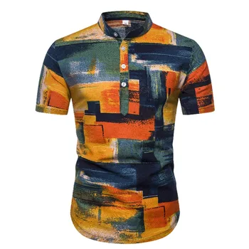 Fashion Print Mandarin Collar Linen Shirts Men Summer Breathable Short Sleeve Shirt Men Slim Fit Henley Shirt Male Camisa Hombre
Fashion Print Mandarin Collar Linen Shirts Men Summer Breathable Short Sleeve Shirt Men Slim Fit Henley Shirt Male Camisa Hombre