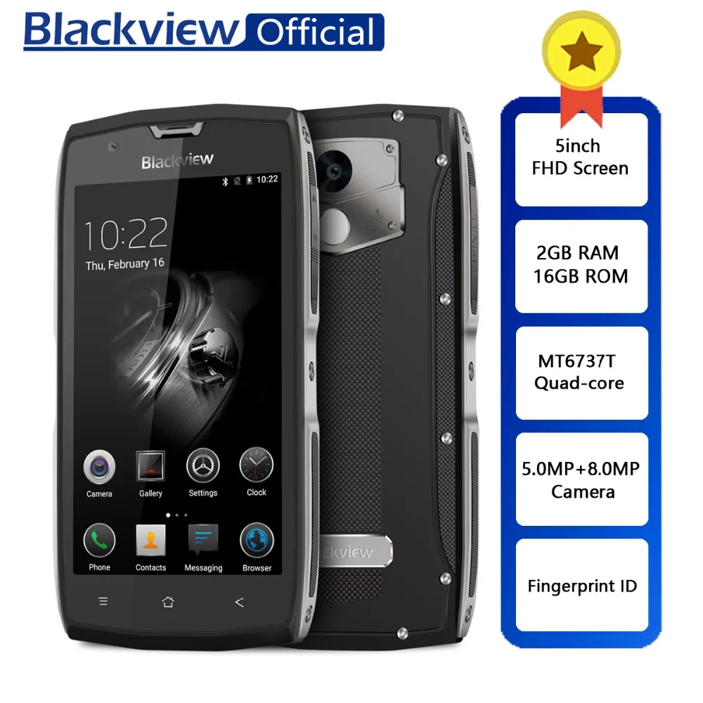 

Blackview BV7000 IP68 Waterproof Smartphone MT6737T Quad Core 2GB+16GB 5inch FHD Screen NFC Fingerprint 4G Dual SIM Cellphone