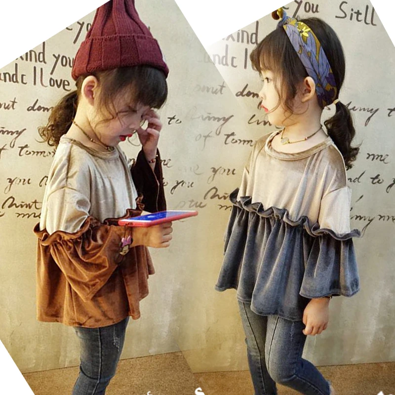 Children Clothes Spring Fall Girls Retro Gold Velvet Tops Baby Kid Lantern Sleeve Multicolor Ruffles Spliced T-Shirt Jacket B54
Children Clothes Spring Fall Girls Retro Gold Velvet Tops Baby Kid Lantern Sleeve Multicolor Ruffles Spliced T-Shirt Jacket B54