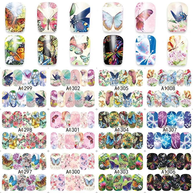 FWC 1 Sheet Nail Art Wrap Water Transfer Nails Sticker Butterfly Series Water Decals Stickers Decoration Tools Wraps A1297-1308
FWC 1 Sheet Nail Art Wrap Water Transfer Nails Sticker Butterfly Series Water Decals Stickers Decoration Tools Wraps A1297-1308
