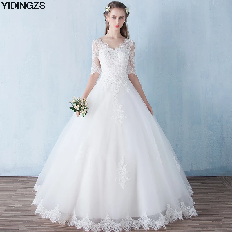 YIDINGZS Half Sleeve Ball Gown Wedding Dresses 2018 New Lace Appliques Beads Bridal Gowns
YIDINGZS Half Sleeve Ball Gown Wedding Dresses 2018 New Lace Appliques Beads Bridal Gowns