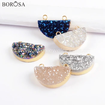 BOROSA 5PCS Crescent Gold Plated Natural Agates Titanium Rainbow Druzy Connectors Semicircle Drusy Double Charms Jewelry G1722
BOROSA 5PCS Crescent Gold Plated Natural Agates Titanium Rainbow Druzy Connectors Semicircle Drusy Double Charms Jewelry G1722