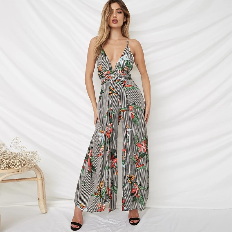 Rompers Womens Jumpsuit Long Pants Split Wide Leg Sexy Deep V Neck Sleeveless Backless Floral Striped Beach Boho Summer Playsuit
Rompers Womens Jumpsuit Long Pants Split Wide Leg Sexy Deep V Neck Sleeveless Backless Floral Striped Beach Boho Summer Playsuit