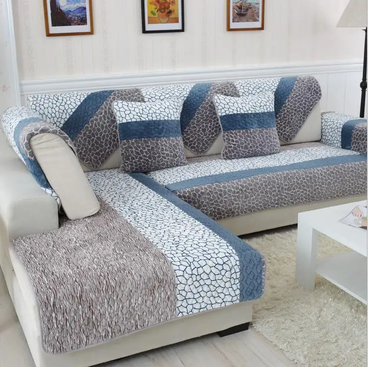 Image Fleeced Fabric Sofa Cover European Style Soft Modern Slip Resistant Sofa Slipcover Seat Couch Cover for living Room