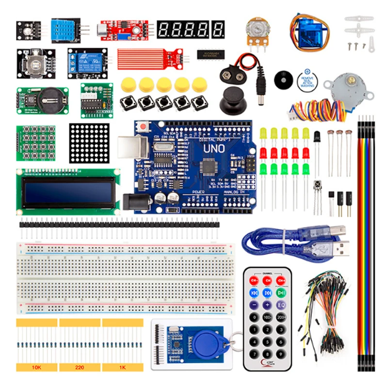Комплект UNO R3, обновленная версия для стартового комплекта Arduino, набор для обучения RFID, шаговый двигатель + ULN2003
Комплект UNO R3, обновленная версия для стартового комплекта Arduino, набор для обучения RFID, шаговый двигатель + ULN2003