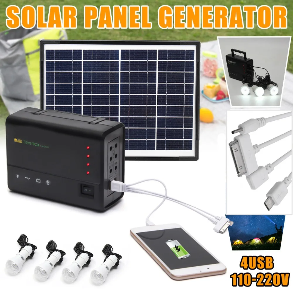 New Portable Solar Panels Charging Generator Power System Home Outdoor Lighting for LED Bulb
New Portable Solar Panels Charging Generator Power System Home Outdoor Lighting for LED Bulb