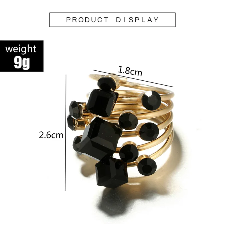 Женское кольцо многослойное с черным камнем преувеличенное трехмерное