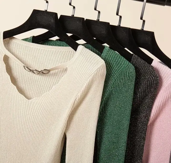 Women V-Neck Slim Full Sleeve Shinning Sweaters Pullovers Lady Stretchy Tops Sweater Pullover Female Basic Knitwear
Women V-Neck Slim Full Sleeve Shinning Sweaters Pullovers Lady Stretchy Tops Sweater Pullover Female Basic Knitwear
