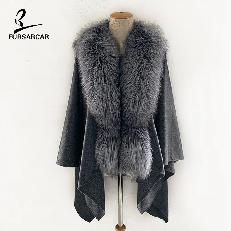 FURSARCAR 2019 New Arrive Gray Woolen Wrap With Big Real Natural Fox Fur Collar Shawl Luxury Fashion Genuine Fur Cape For Female
FURSARCAR 2019 New Arrive Gray Woolen Wrap With Big Real Natural Fox Fur Collar Shawl Luxury Fashion Genuine Fur Cape For Female