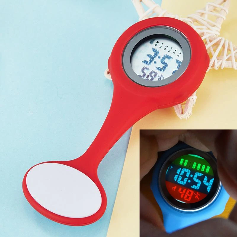 8 Color Digital Luminous Dial Clip-On Fob Nurse Brooch Pin Hang Pocket Clock Back-light Silicone Children Kids Men Pocket Watch
8 Color Digital Luminous Dial Clip-On Fob Nurse Brooch Pin Hang Pocket Clock Back-light Silicone Children Kids Men Pocket Watch