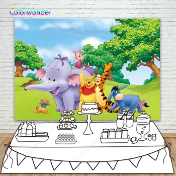 Jungle Animals Party Backdrops for Kids Photography Bear Winnie Purple Elephant Lumpy Tigger with Other Friends Background
Jungle Animals Party Backdrops for Kids Photography Bear Winnie Purple Elephant Lumpy Tigger with Other Friends Background