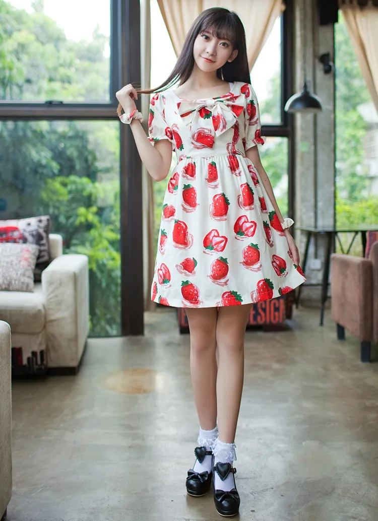Color Milk White Womens Lolita Strawberry Fruit Sweet Dress Cute Fairy Kei One-piece with Bow hair clip & hair hand
Color Milk White Womens Lolita Strawberry Fruit Sweet Dress Cute Fairy Kei One-piece with Bow hair clip & hair hand