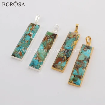 

BOROSA 5PCS Gold Plated Copper Natural Turquoises Faceted Rectangle Pendants Women Necklace Boho Handmade Bracelets Gifts G1762