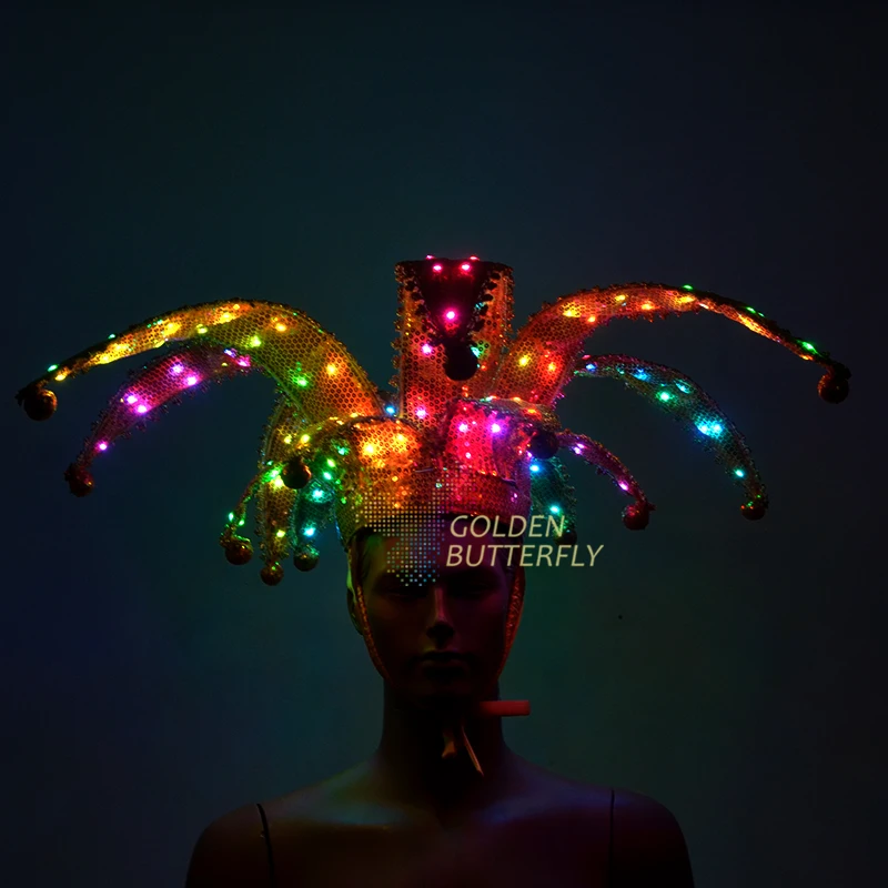 Magician hat Golden cap LED Hat Full color luminous color changing performance hat
Magician hat Golden cap LED Hat Full color luminous color changing performance hat