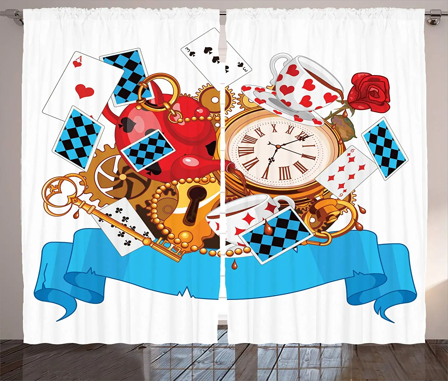 Alice in Wonderland Decorations Curtains 2 Panel Set Mad Design of Cards Clocks Tea Pots Keys Flowers Fantasy World Illustration
Alice in Wonderland Decorations Curtains 2 Panel Set Mad Design of Cards Clocks Tea Pots Keys Flowers Fantasy World Illustration