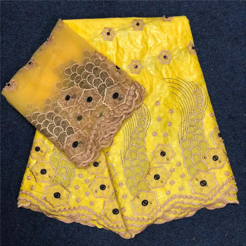 Blessing yellow brocade fabric beaded Bazin riche getzner with 2 yards french lace Bazin riche embroidery for women dress -30
Blessing yellow brocade fabric beaded Bazin riche getzner with 2 yards french lace Bazin riche embroidery for women dress -30