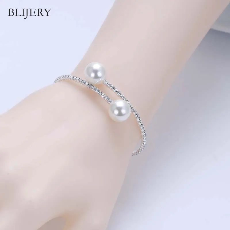 BLIJERY Simple Crystal Simulated Pearl Beads Bangle Cuff Silver Color Bridal Wedding Prom Bangles & Bracelets for Women Jewelry
BLIJERY Simple Crystal Simulated Pearl Beads Bangle Cuff Silver Color Bridal Wedding Prom Bangles & Bracelets for Women Jewelry