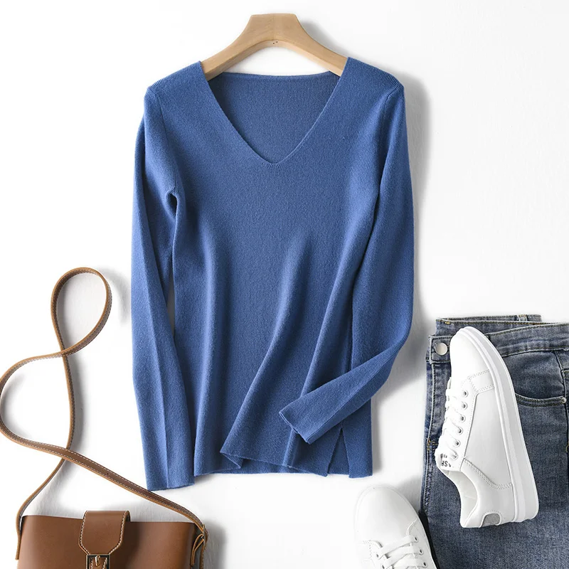 2019 women's sweater autumn and winter long-sleeved knit solid color pullover women's casual knit V-neck sweater
2019 women's sweater autumn and winter long-sleeved knit solid color pullover women's casual knit V-neck sweater