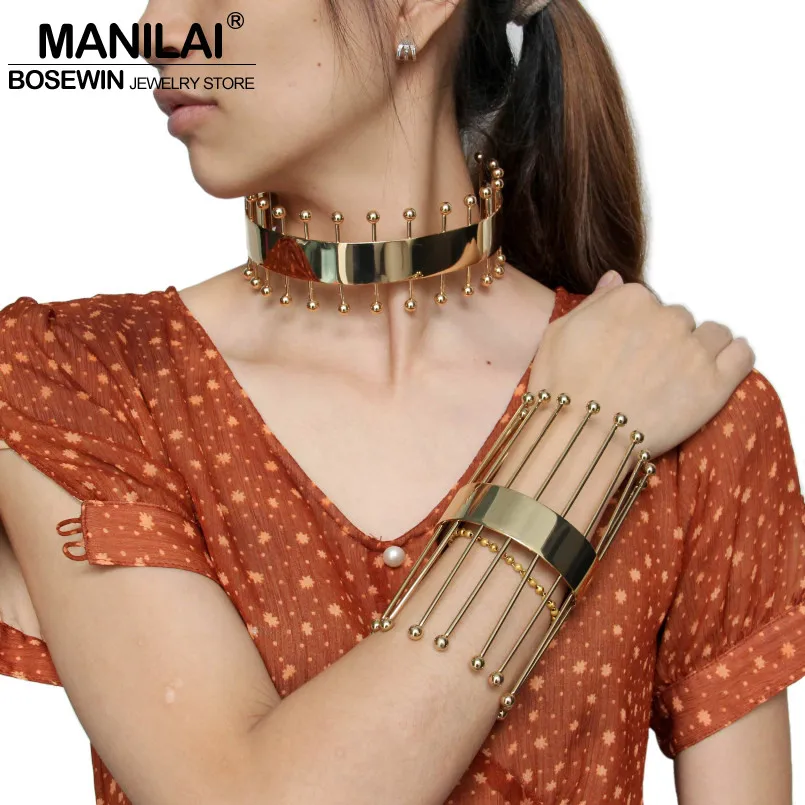 MANILAI Gothic Statement Necklace Cuff Bangle Set Long Strip Weld Geometric Choker Bracelets Fashion Jewelry Sets For Women
MANILAI Gothic Statement Necklace Cuff Bangle Set Long Strip Weld Geometric Choker Bracelets Fashion Jewelry Sets For Women