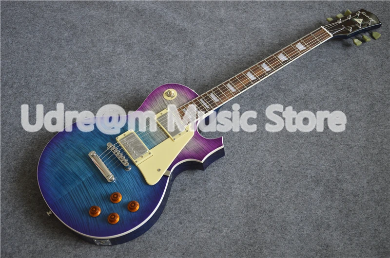 Custom Shop Purple Blue Glossy Finish Suneye LP Standard Style Electric Guitars With Chrome Hardware & Blue Guitar Back
Custom Shop Purple Blue Glossy Finish Suneye LP Standard Style Electric Guitars With Chrome Hardware & Blue Guitar Back