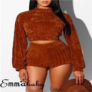 Autumn Soft Sets Women Velvet Strip Lantern Sleeve High Neck Long Sleeve Crop Top+High Waist Elastic Shorts Clubwear Party 2PCs
Autumn Soft Sets Women Velvet Strip Lantern Sleeve High Neck Long Sleeve Crop Top+High Waist Elastic Shorts Clubwear Party 2PCs