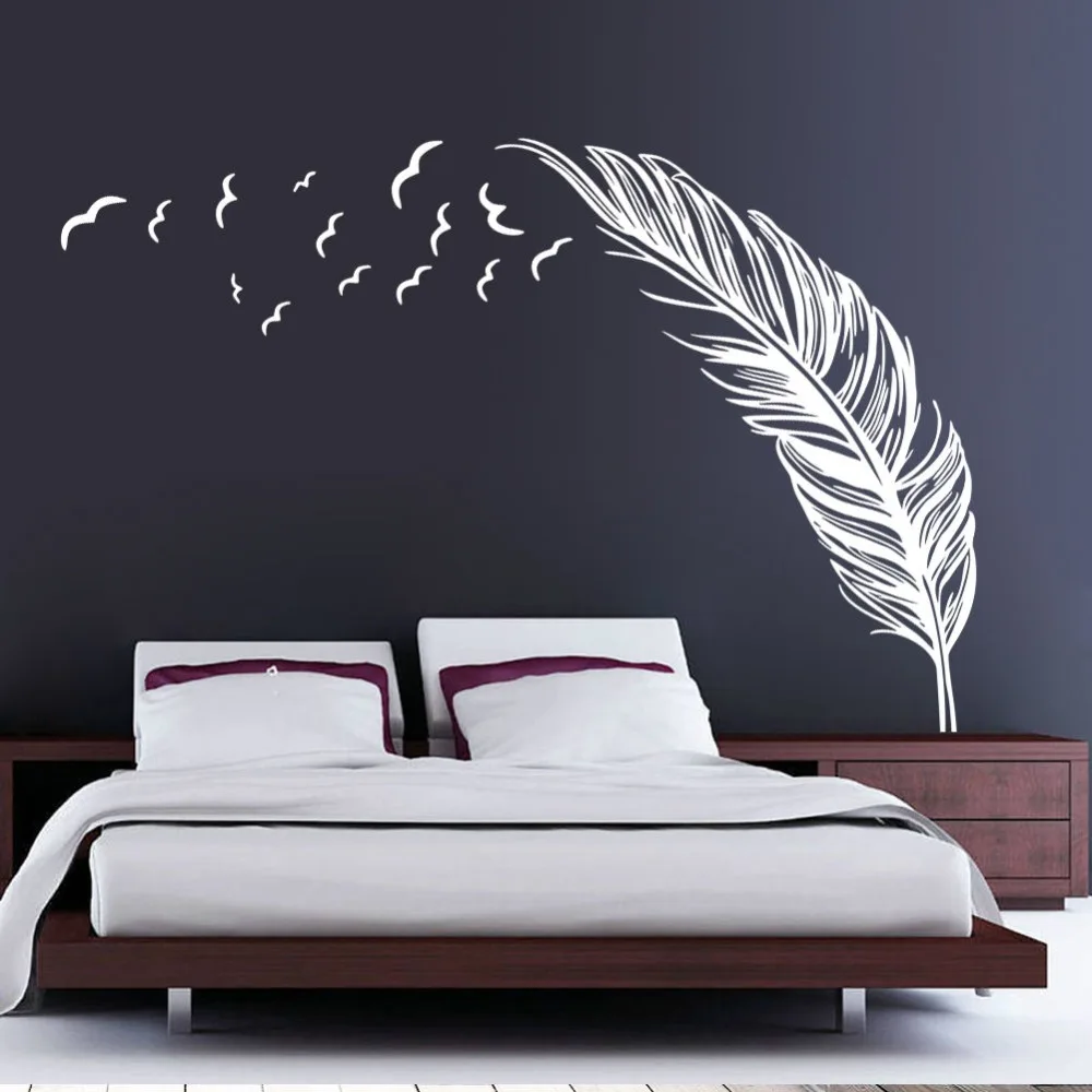 

Free Shipping Fashion Home Decor Feather sea gull birds Vinyl Wall Sticker left right choice Feather Decals KW-92