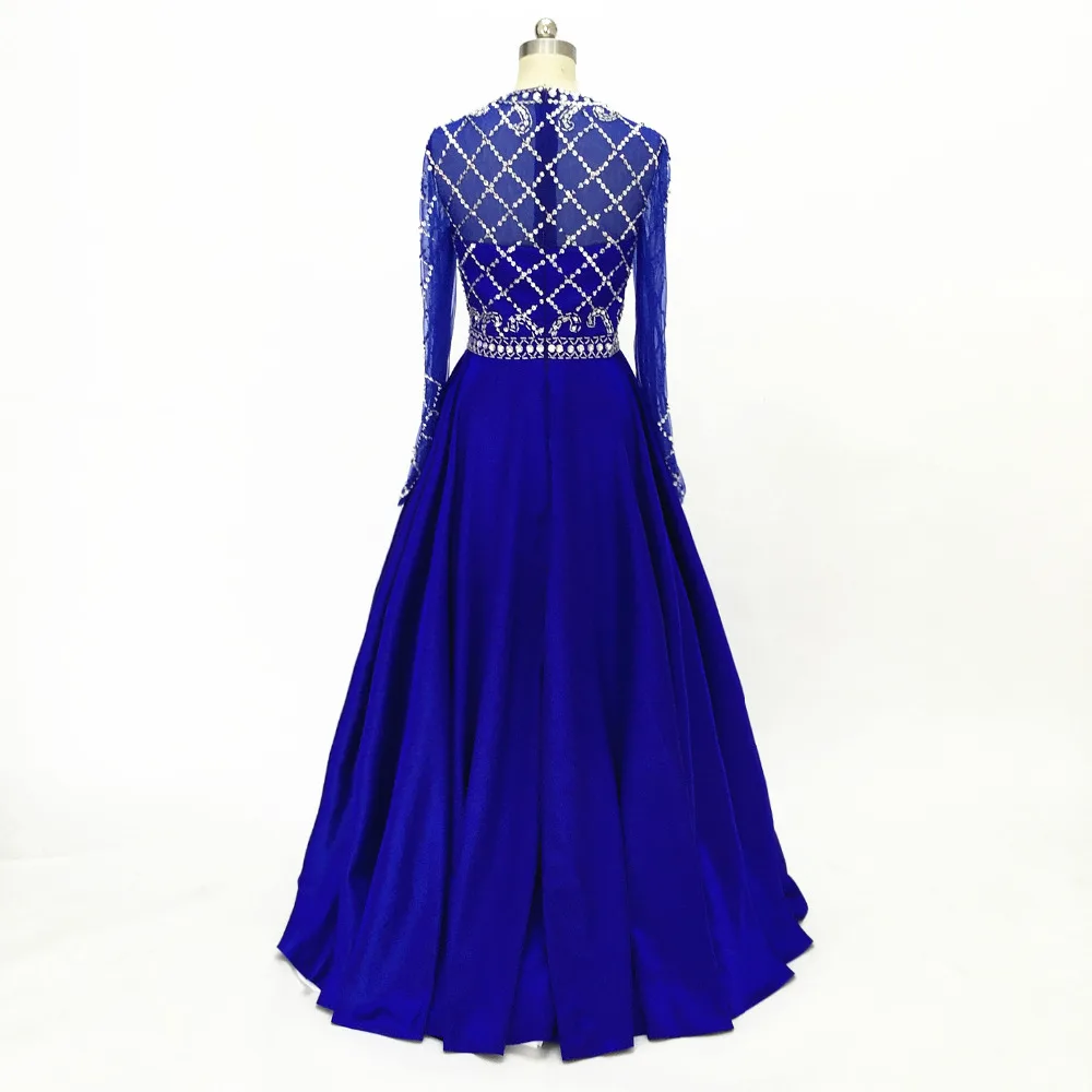 Royal Blue Satin Prom Dresses Long Sleeves 2020 O-neck Beaded Evening Party Gowns Floor Length vestidos de fiesta largos elegant
Royal Blue Satin Prom Dresses Long Sleeves 2020 O-neck Beaded Evening Party Gowns Floor Length vestidos de fiesta largos elegant