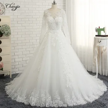 Robe de mariee New Graceful Long Wedding Dress 2020 Scoop Long Sleeves Chapel Train Ball Gown Appliques Tulle Lace Bride Dresses
Robe de mariee New Graceful Long Wedding Dress 2020 Scoop Long Sleeves Chapel Train Ball Gown Appliques Tulle Lace Bride Dresses