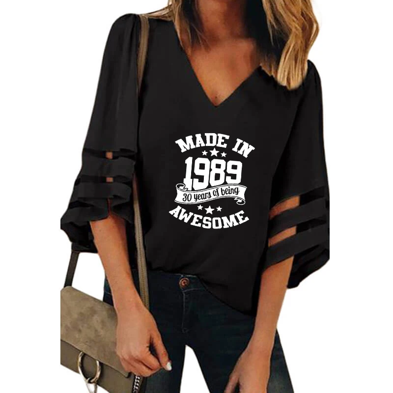 Made In 1989 30 Awesome Print Shirt Female Harajuku Half Sleeve birthday V-Neck Bell Sleeve Splice T-Shirt Women Femme Tops
Made In 1989 30 Awesome Print Shirt Female Harajuku Half Sleeve birthday V-Neck Bell Sleeve Splice T-Shirt Women Femme Tops