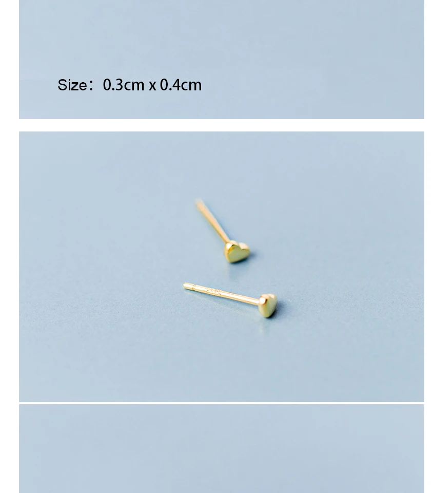 Women Korean Minimalist 925 Earrings Girls Children Gold Color Tiny Heart Sterling Silver Stud Earrings Kinderen Orecchini Cuore (4)