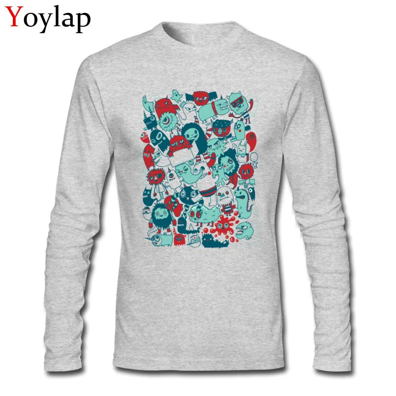 2017 Popular Casual T-Shirt Summer 100% Cotton O Neck Tops Shirt Long Sleeve Printing Monsterous Tee-Shirts Top Quality Monsterous grey