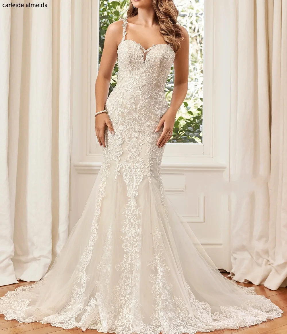 Robe de mariee Unique Lace Appliques Mermaid Wedding Dress 2018 See Through Back Bride Dress Luxury Abiti da sposa
Robe de mariee Unique Lace Appliques Mermaid Wedding Dress 2018 See Through Back Bride Dress Luxury Abiti da sposa