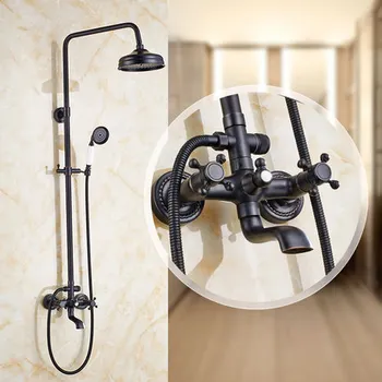 Bathroom 8" Rainfall Shower Faucet Set Black Bronze Dual Handle Bath Shower Mixer Taps Wall Mounted with Handshower
Bathroom 8" Rainfall Shower Faucet Set Black Bronze Dual Handle Bath Shower Mixer Taps Wall Mounted with Handshower